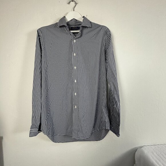 Polo Ralph Lauren Men Performance Gingham Button-Up Long-Sleeve Shirt Large Blue - Picture 1 of 8